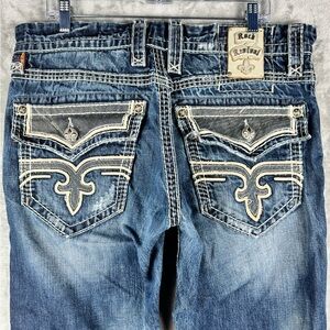 Rock Revivals Dino Straight Distressed Blue Mens Jeans Size 34 Y2K Big Stitch